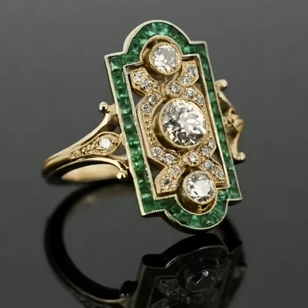 Classic Vintage Gold And Green Statement Ring